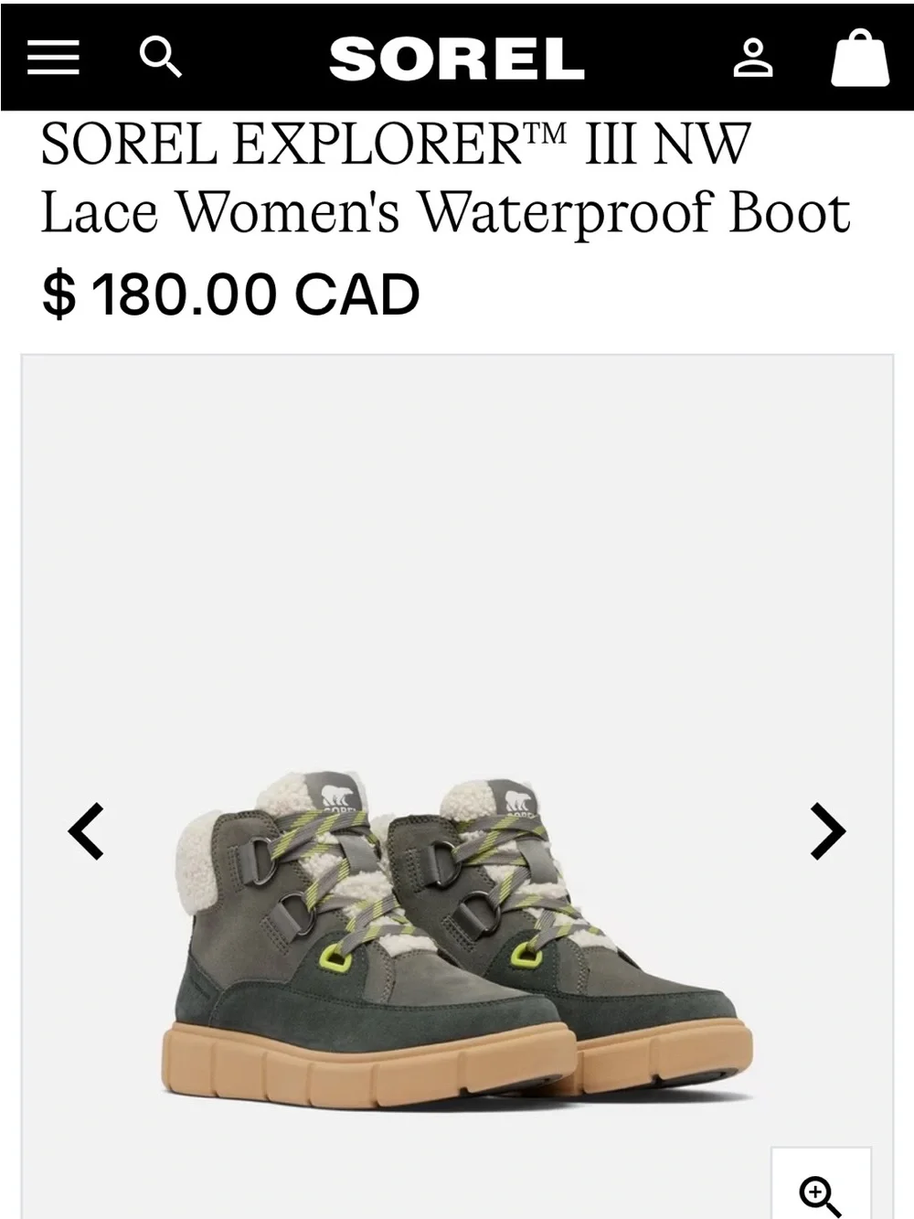 🌼 Sorel Womens Olive Green Sherpa-Collar Lace-Up Boots with Gum Sole